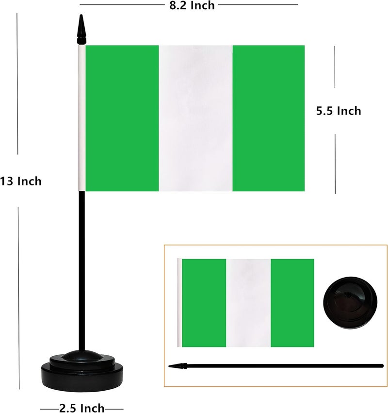 BCLin Nigeria Desk Flag Set, 2 Pack Nigerian Table Office Flags, Small Mini Desktop Flag With 12" Solid Black Pole, Black Base, Miniature Desktop Flag - Image 2